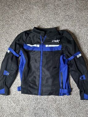 Motorcycle Jacket Mens Sz L Riding HWK Textile Racing Motorbike Black Blue